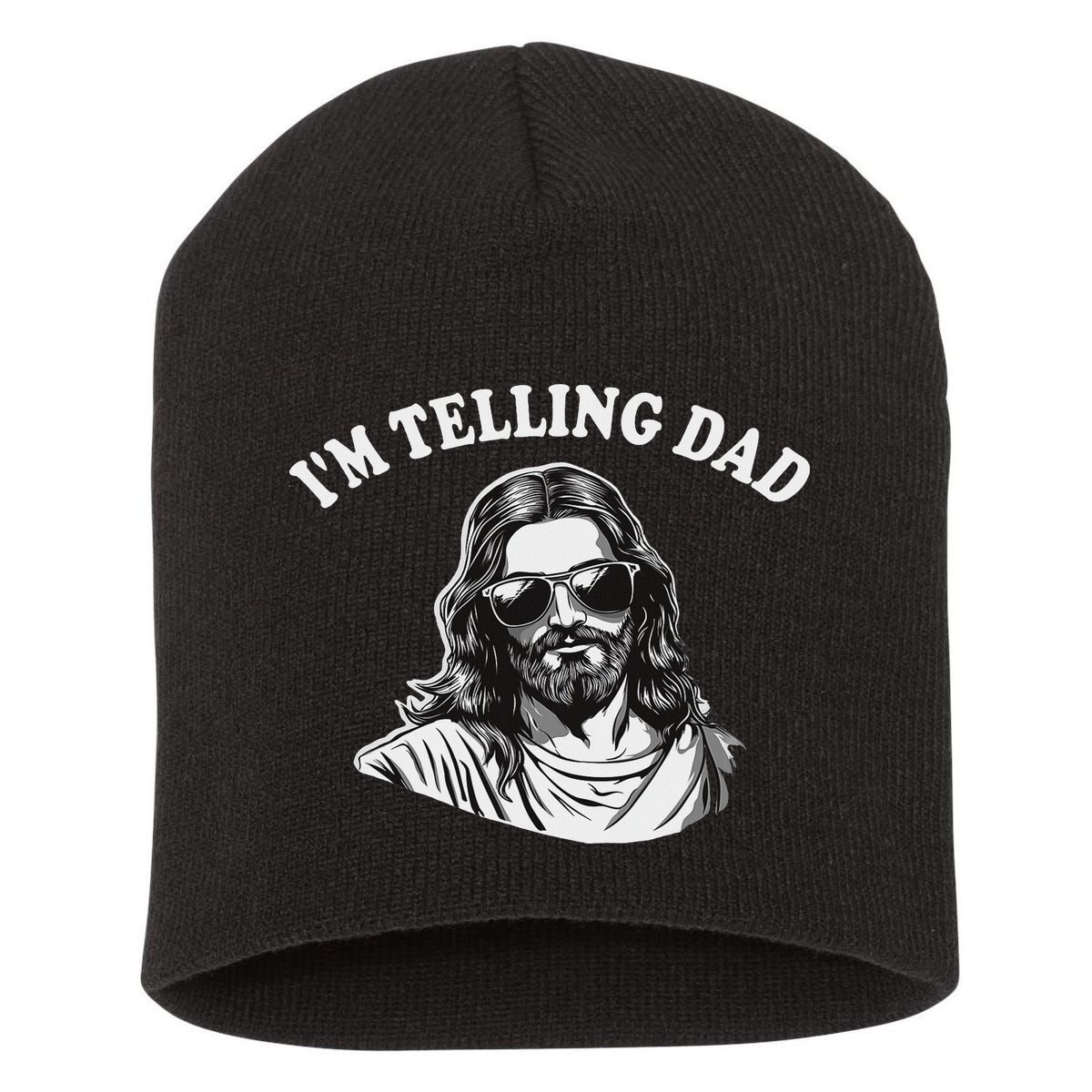 Funny I'm Telling Dad Religious Christian Jesus Meme Short Acrylic Beanie