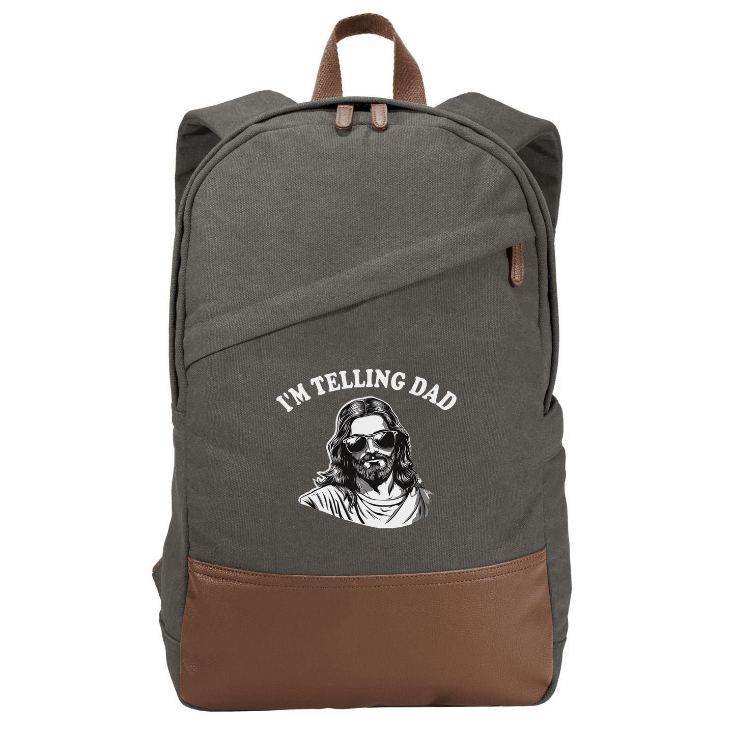 Funny I'm Telling Dad Religious Christian Jesus Meme Cotton Canvas Backpack