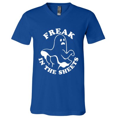 Freak In The Sheets Funny Halloween Boo Ghost Cute Gift V-Neck T-Shirt