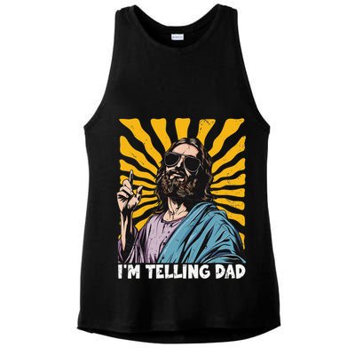 Funny Im Telling Dad Religious Christian Jesus Meme Ladies PosiCharge Tri-Blend Wicking Tank