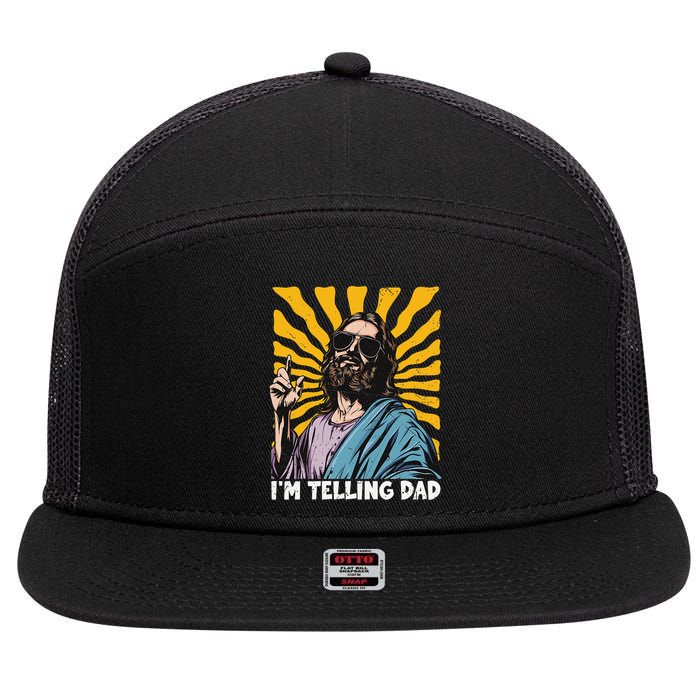 Funny Im Telling Dad Religious Christian Jesus Meme 7 Panel Mesh Trucker Snapback Hat