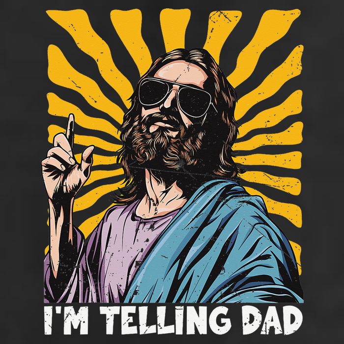 Funny Im Telling Dad Religious Christian Jesus Meme 7 Panel Mesh Trucker Snapback Hat