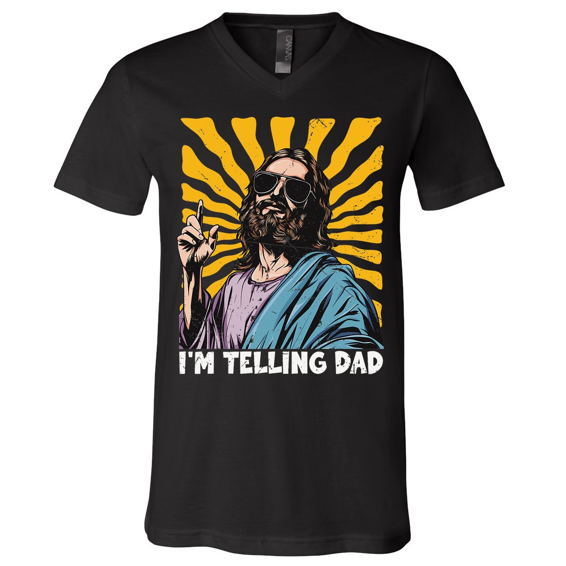 Funny Im Telling Dad Religious Christian Jesus Meme V-Neck T-Shirt