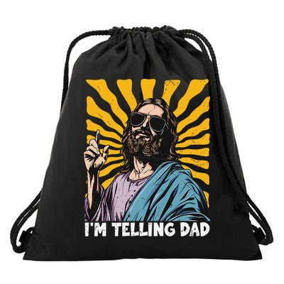 Funny Im Telling Dad Religious Christian Jesus Meme Drawstring Bag