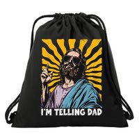 Funny Im Telling Dad Religious Christian Jesus Meme Drawstring Bag