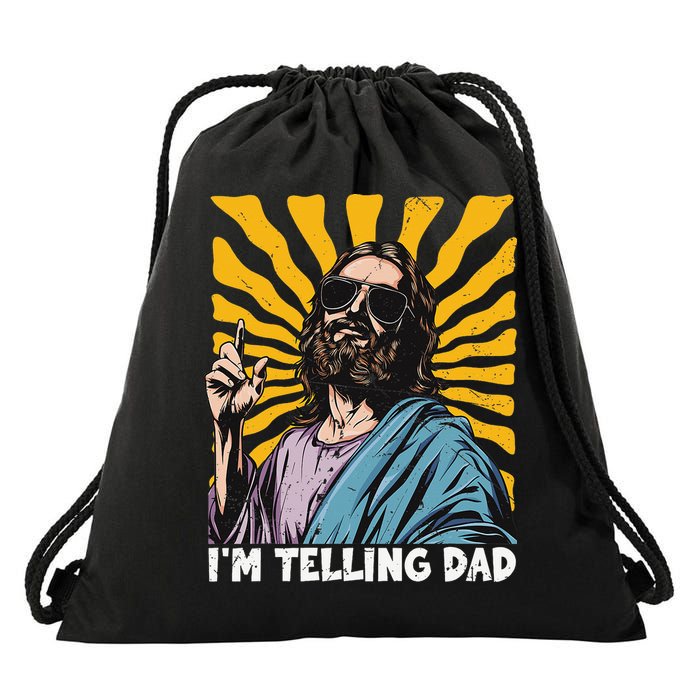 Funny Im Telling Dad Religious Christian Jesus Meme Drawstring Bag