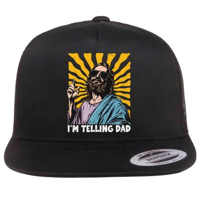Funny Im Telling Dad Religious Christian Jesus Meme Flat Bill Trucker Hat