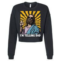 Funny Im Telling Dad Religious Christian Jesus Meme Cropped Pullover Crew