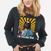 Funny Im Telling Dad Religious Christian Jesus Meme Cropped Pullover Crew