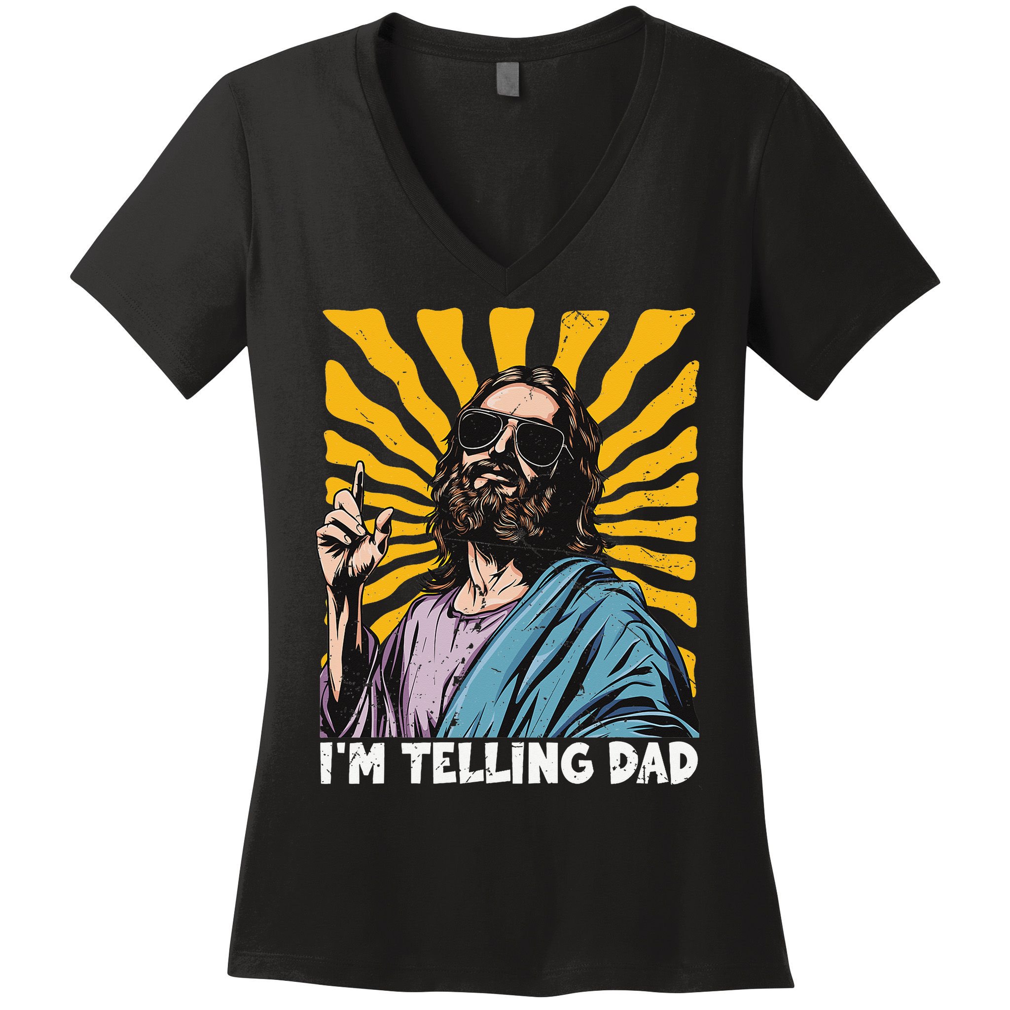 Funny Im Telling Dad Religious Christian Jesus Meme Women's V-Neck T-Shirt