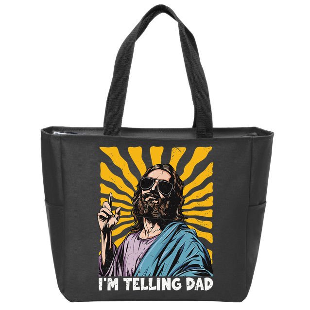 Funny Im Telling Dad Religious Christian Jesus Meme Zip Tote Bag