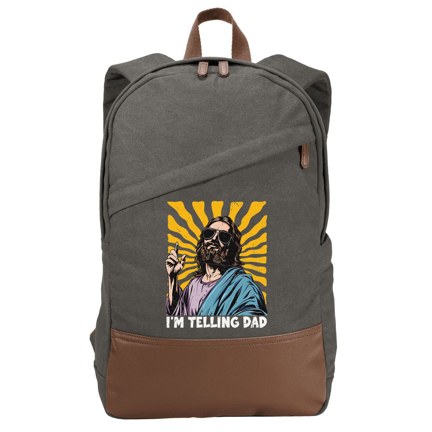 Funny Im Telling Dad Religious Christian Jesus Meme Cotton Canvas Backpack