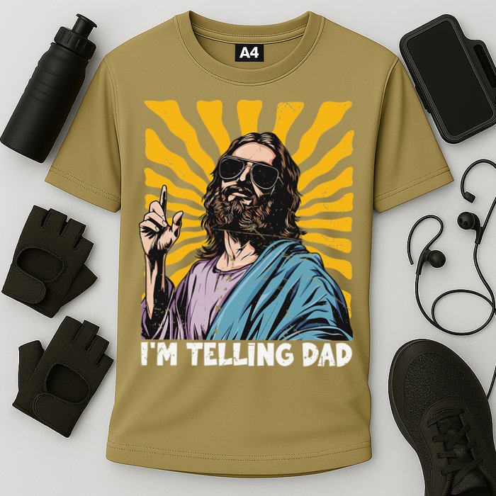 Funny Im Telling Dad Religious Christian Jesus Meme Cooling Performance Crew T-Shirt