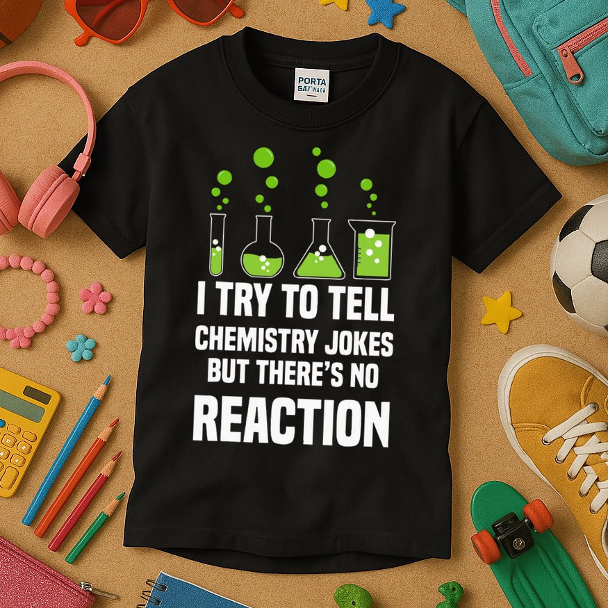 Funny I Try To Tell Chemistry Jokes But There Is No Reaction Kids T-Shirt
