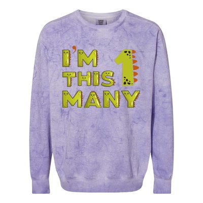 Funny Im This Many 1st Birthday Dinosaur Gift Colorblast Crewneck Sweatshirt