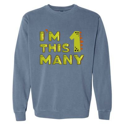 Funny Im This Many 1st Birthday Dinosaur Gift Garment-Dyed Sweatshirt