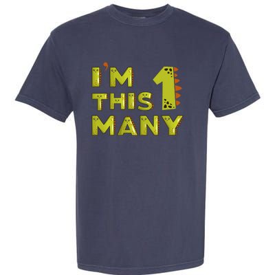 Funny Im This Many 1st Birthday Dinosaur Gift Garment-Dyed Heavyweight T-Shirt