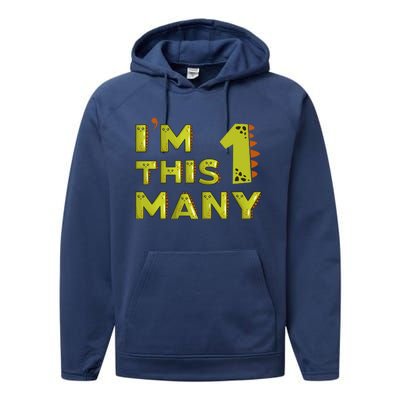 Funny Im This Many 1st Birthday Dinosaur Gift Performance Fleece Hoodie