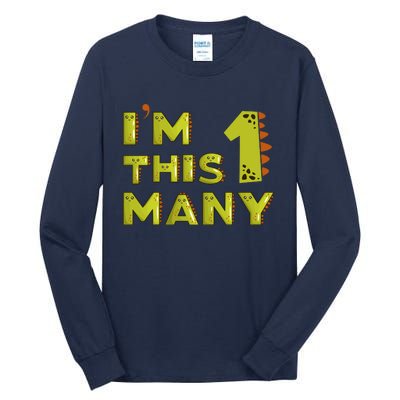 Funny Im This Many 1st Birthday Dinosaur Gift Tall Long Sleeve T-Shirt