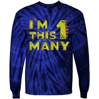 Funny Im This Many 1st Birthday Dinosaur Gift Tie-Dye Long Sleeve Shirt