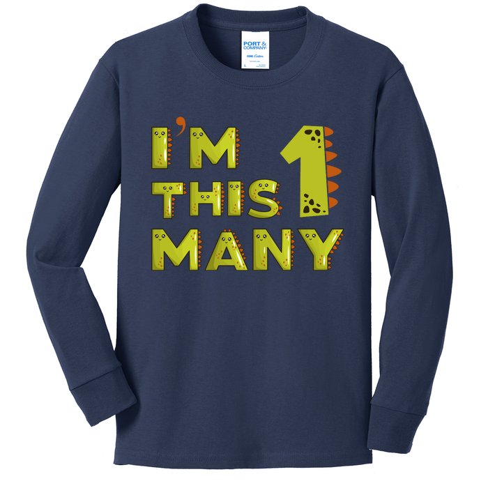 Funny Im This Many 1st Birthday Dinosaur Gift Kids Long Sleeve Shirt