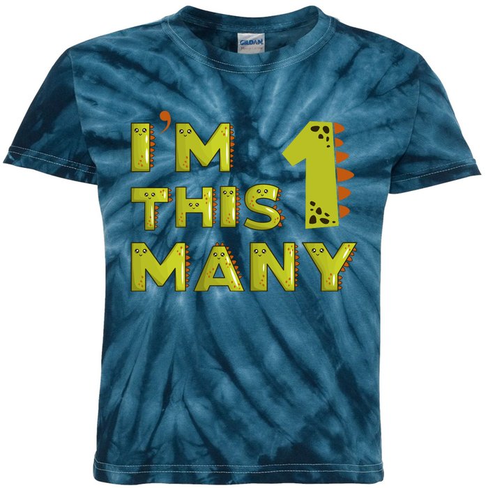 Funny Im This Many 1st Birthday Dinosaur Gift Kids Tie-Dye T-Shirt