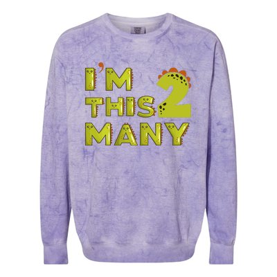 Funny Im This Many 2nd Birthday Dinosaur Gift Colorblast Crewneck Sweatshirt