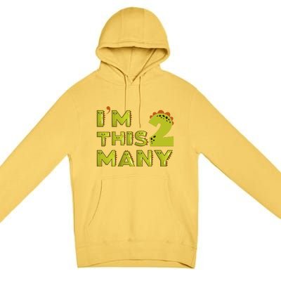 Funny Im This Many 2nd Birthday Dinosaur Gift Premium Pullover Hoodie