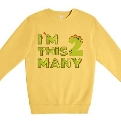 Funny Im This Many 2nd Birthday Dinosaur Gift Premium Crewneck Sweatshirt