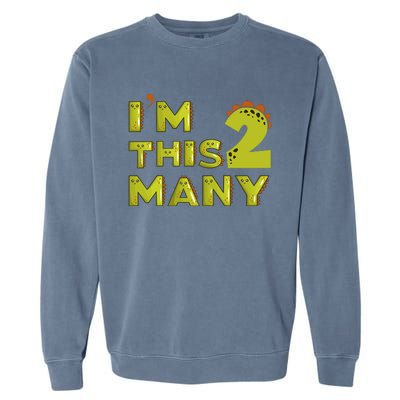 Funny Im This Many 2nd Birthday Dinosaur Gift Garment-Dyed Sweatshirt