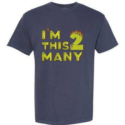 Funny Im This Many 2nd Birthday Dinosaur Gift Garment-Dyed Heavyweight T-Shirt