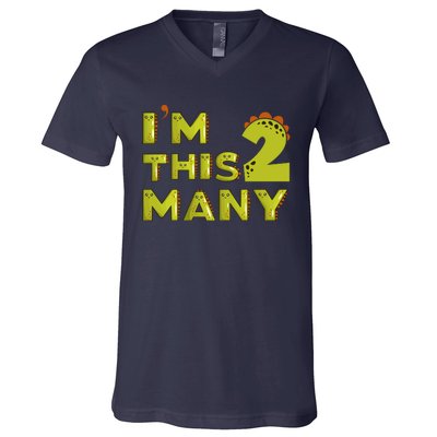 Funny Im This Many 2nd Birthday Dinosaur Gift V-Neck T-Shirt