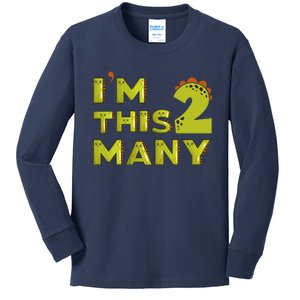 Funny Im This Many 2nd Birthday Dinosaur Gift Kids Long Sleeve Shirt