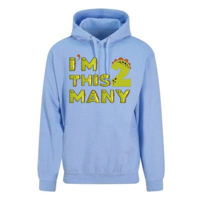 Funny Im This Many 2nd Birthday Dinosaur Gift Unisex Surf Hoodie