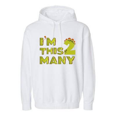 Funny Im This Many 2nd Birthday Dinosaur Gift Garment-Dyed Fleece Hoodie