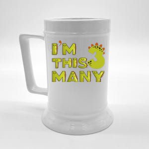 Funny Im This Many 3rd Birthday Dinosaur Gift Beer Stein