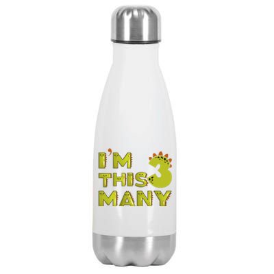 Funny Im This Many 3rd Birthday Dinosaur Gift Stainless Steel Insulated Water Bottle