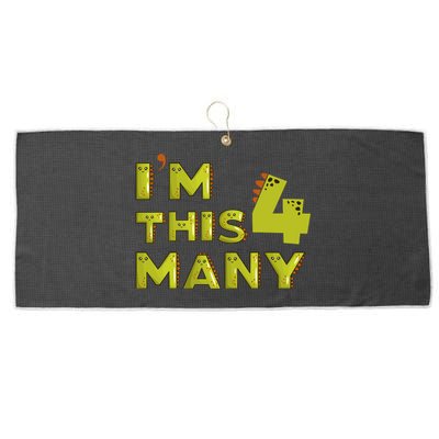 Funny Im This Many 4th Birthday Dinosaur Gift Large Microfiber Waffle Golf Towel