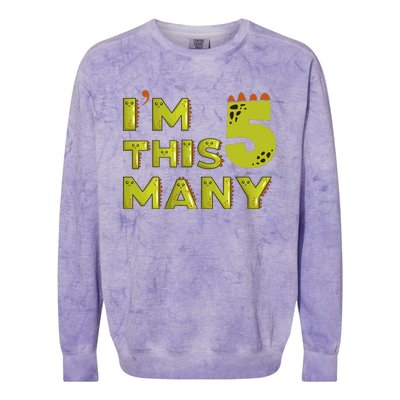 Funny Im This Many 5th Birthday Dinosaur Gift Colorblast Crewneck Sweatshirt