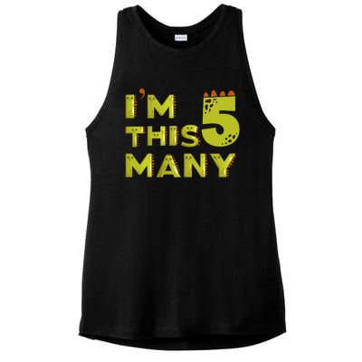 Funny Im This Many 5th Birthday Dinosaur Gift Ladies PosiCharge Tri-Blend Wicking Tank