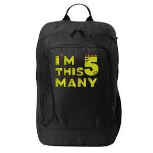 Funny Im This Many 5th Birthday Dinosaur Gift City Backpack