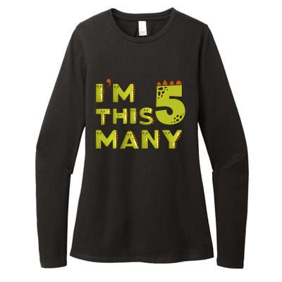 Funny Im This Many 5th Birthday Dinosaur Gift Womens CVC Long Sleeve Shirt