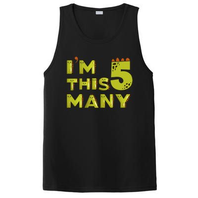 Funny Im This Many 5th Birthday Dinosaur Gift PosiCharge Competitor Tank