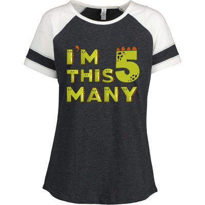 Funny Im This Many 5th Birthday Dinosaur Gift Enza Ladies Jersey Colorblock Tee