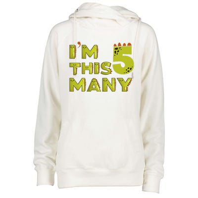 Funny Im This Many 5th Birthday Dinosaur Gift Womens Funnel Neck Pullover Hood