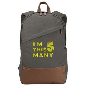 Funny Im This Many 5th Birthday Dinosaur Gift Cotton Canvas Backpack