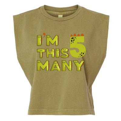 Funny Im This Many 5th Birthday Dinosaur Gift Garment-Dyed Women's Muscle Tee