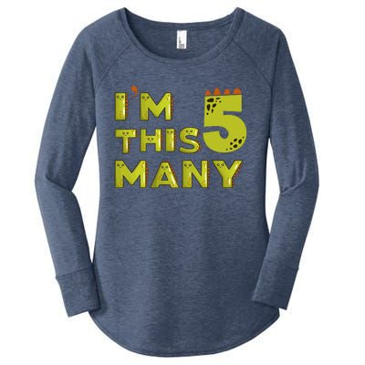 Funny Im This Many 5th Birthday Dinosaur Gift Women's Perfect Tri Tunic Long Sleeve Shirt