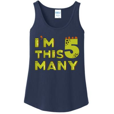 Funny Im This Many 5th Birthday Dinosaur Gift Ladies Essential Tank