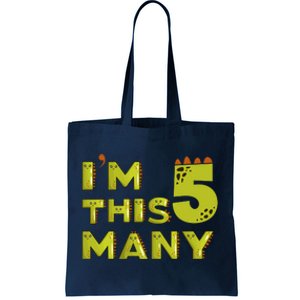 Funny Im This Many 5th Birthday Dinosaur Gift Tote Bag